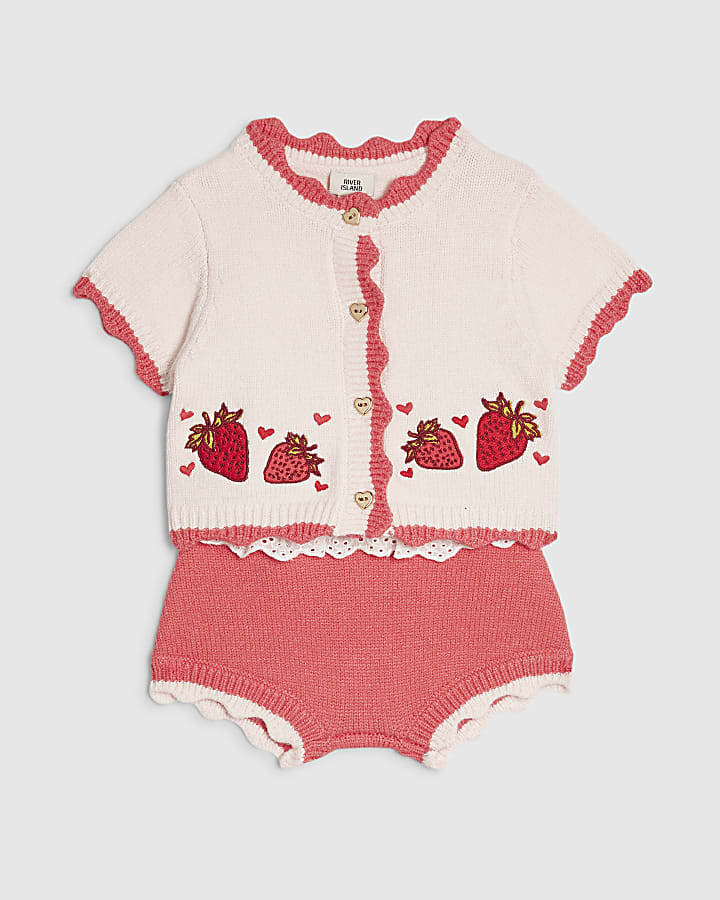 Baby Girls Pink Strawberry Cardigan Set