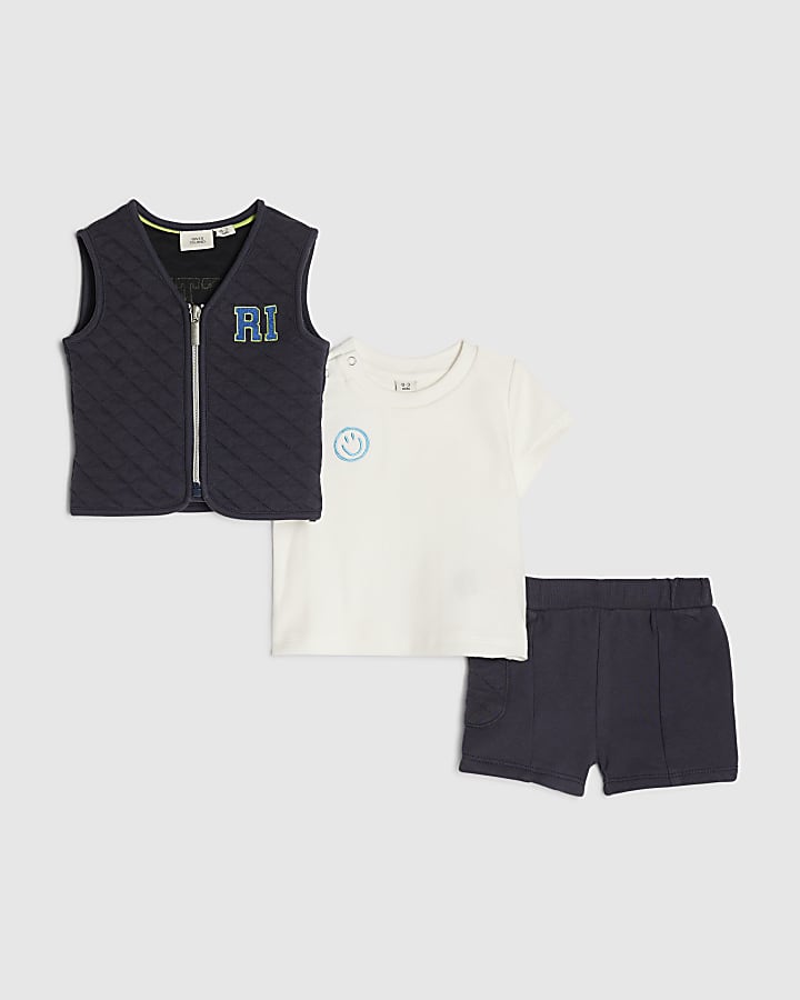 Baby Boys Navy Quilted Gilet Set