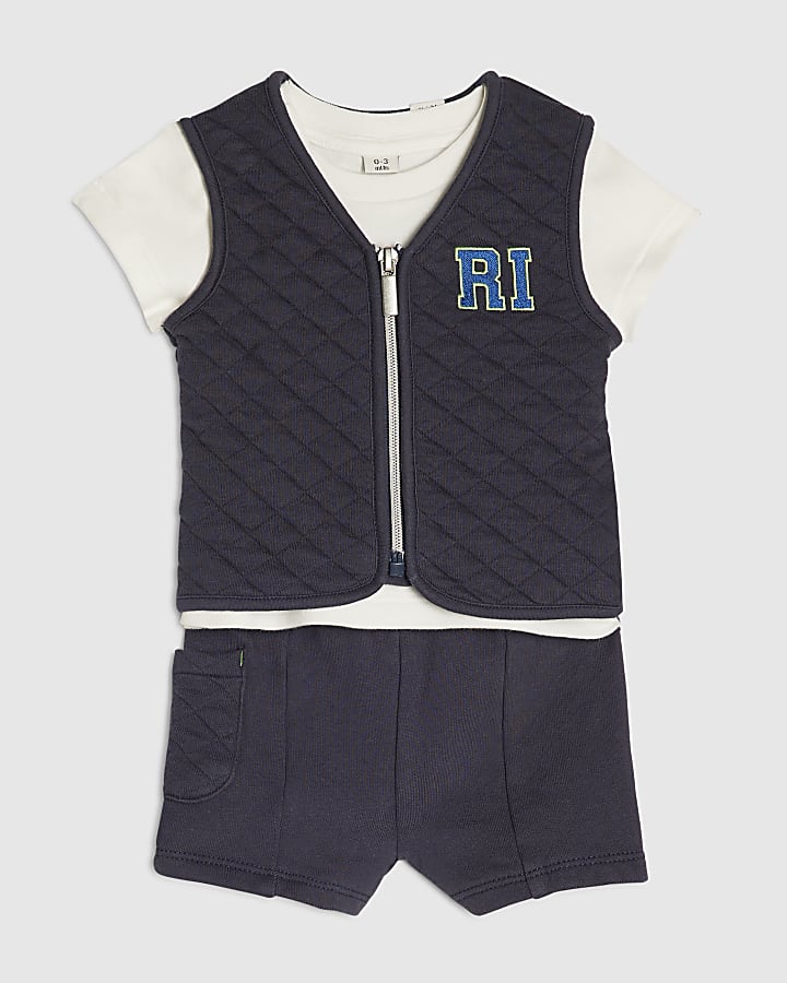 Baby Boys Navy Quilted Gilet Set