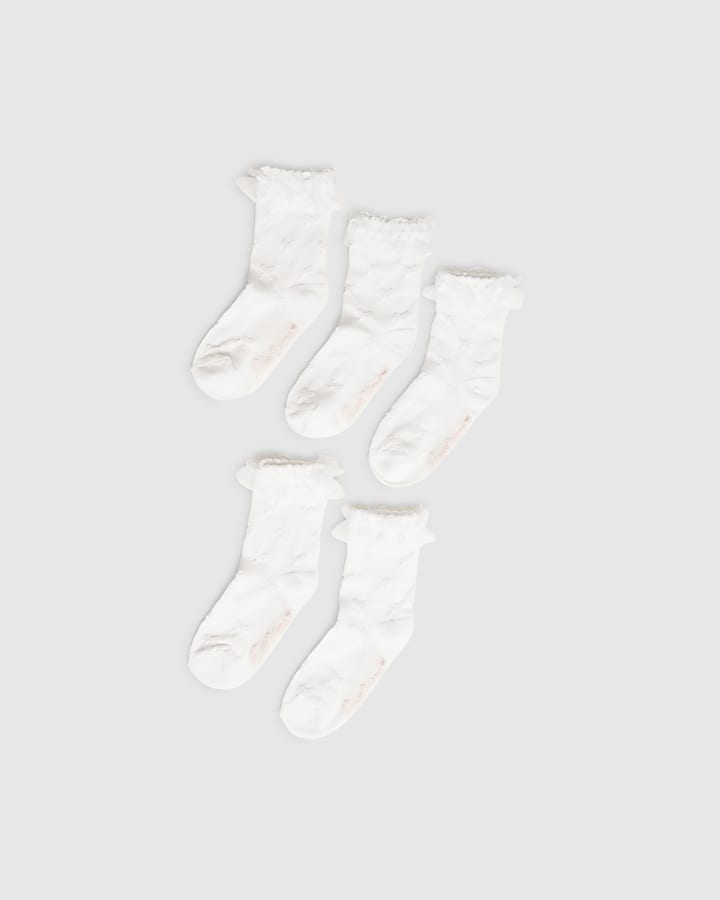 Girls White Pack Of 5 Ankle Socks