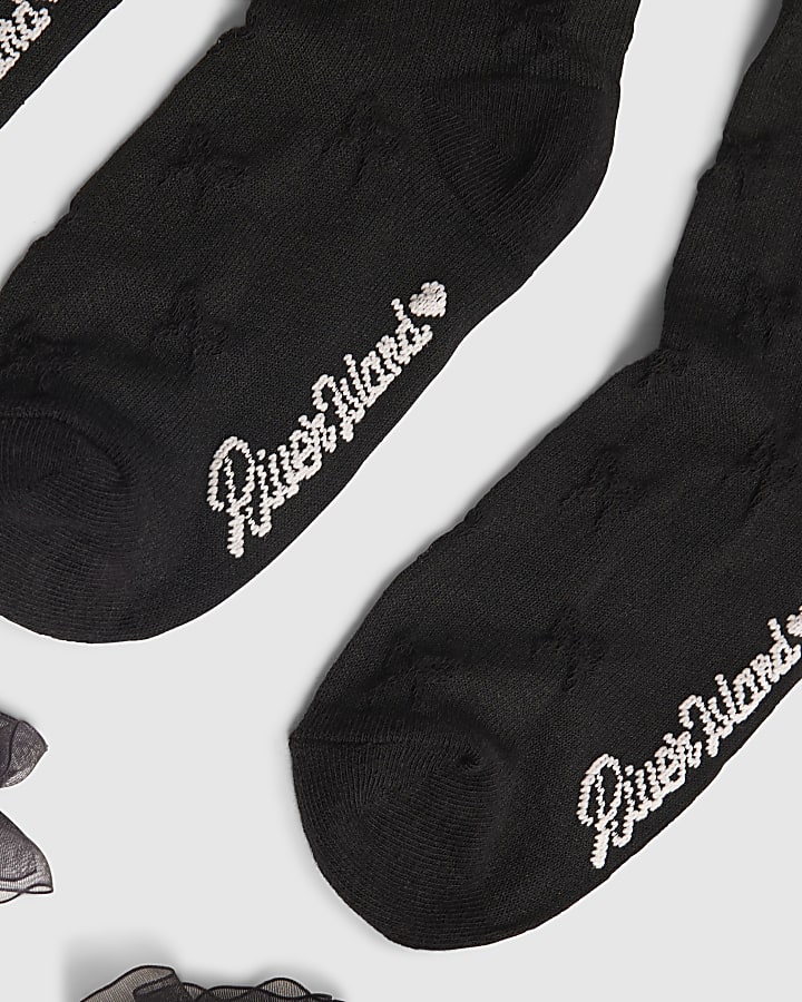 Girls Black Pack Of 5 Ankle Socks