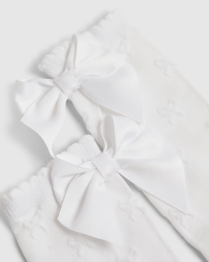 Girls White Bow Pack Of 5 Knee High Socks