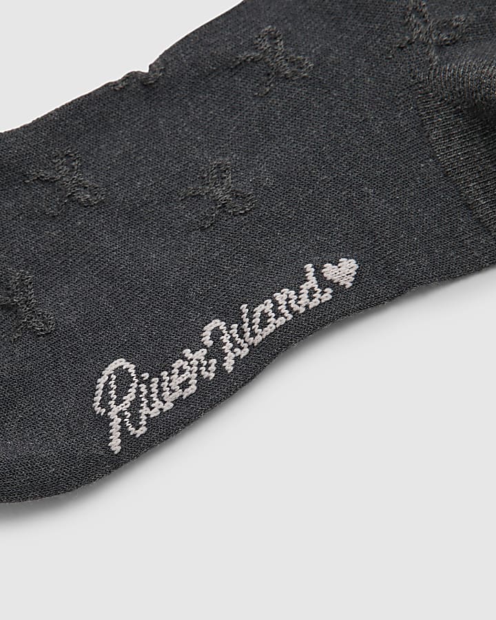 Girls Black Bow Back Pack of 2 Ankle Socks