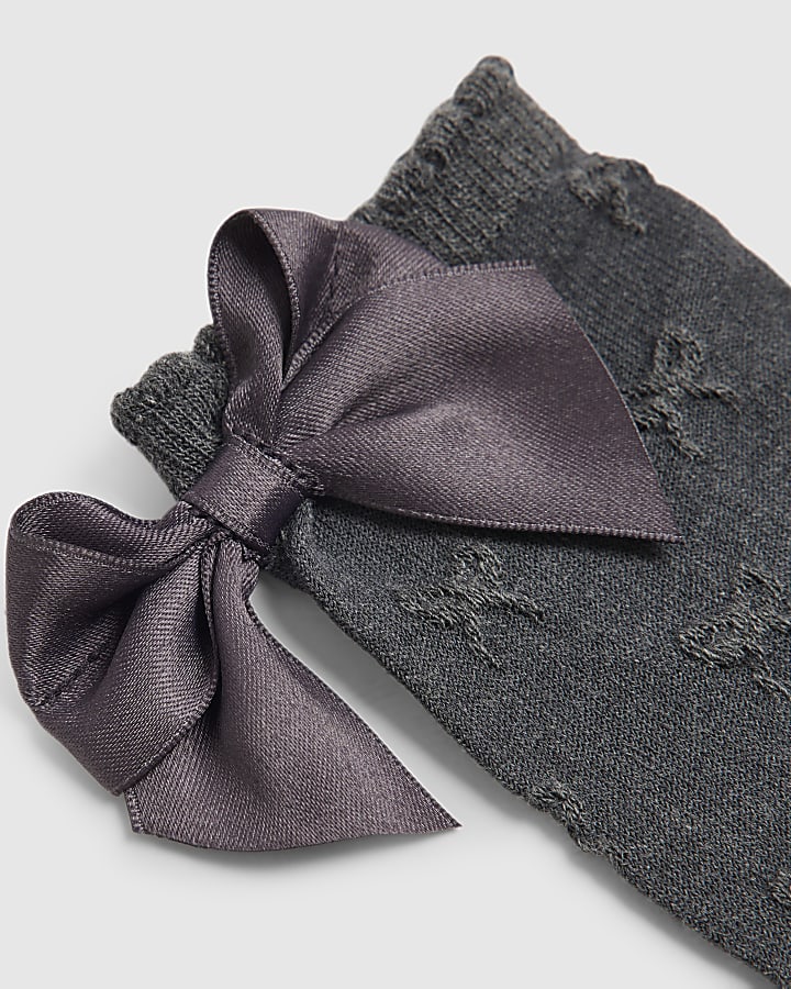 Girls Black Bow Back Pack of 2 Ankle Socks