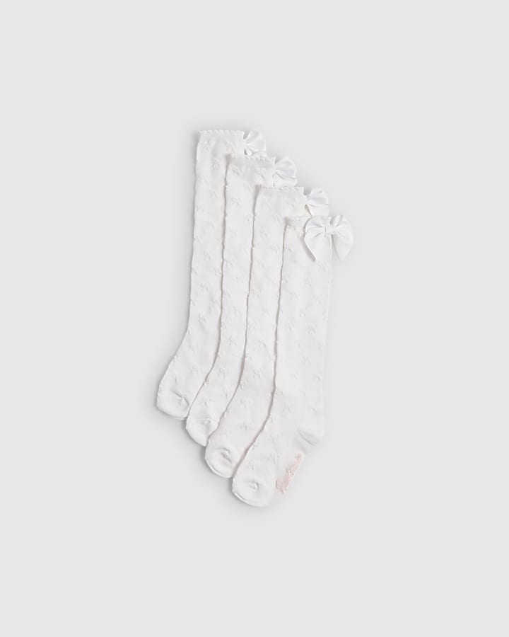 Girls White Pack Of 2 Knee High Socks