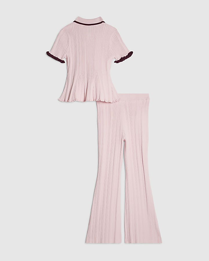 Girls Pink Peplum Hem Polo Shirt Set