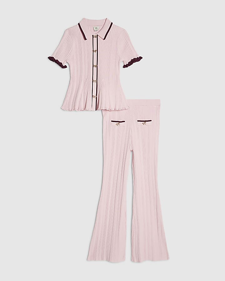 Girls Pink Peplum Hem Polo Shirt Set