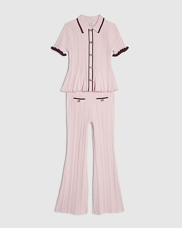 Girls Pink Peplum Hem Polo Shirt Set