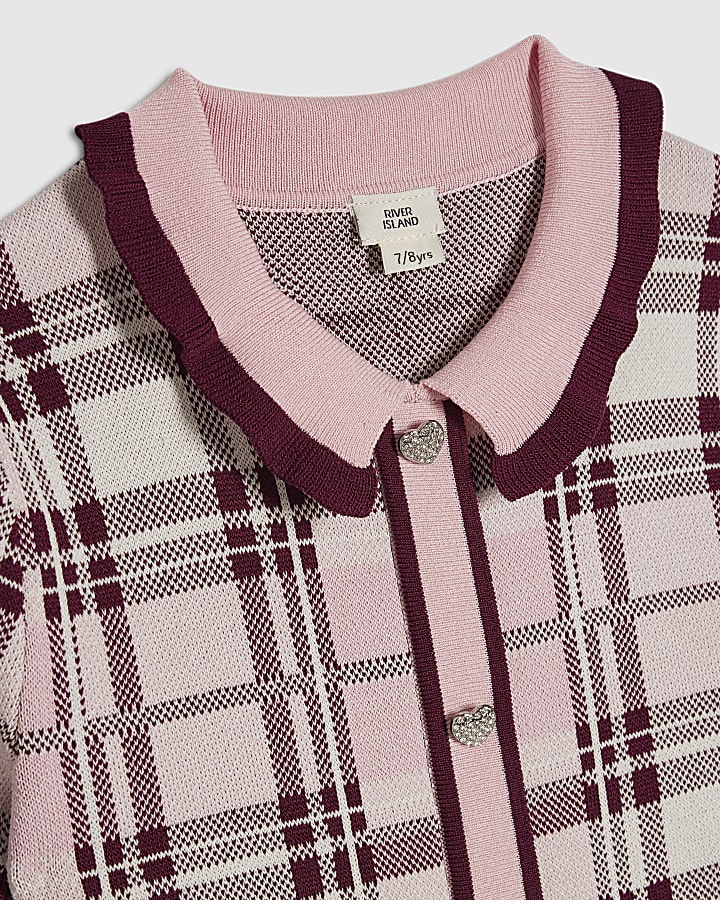 Girls Pink Check Column Dress