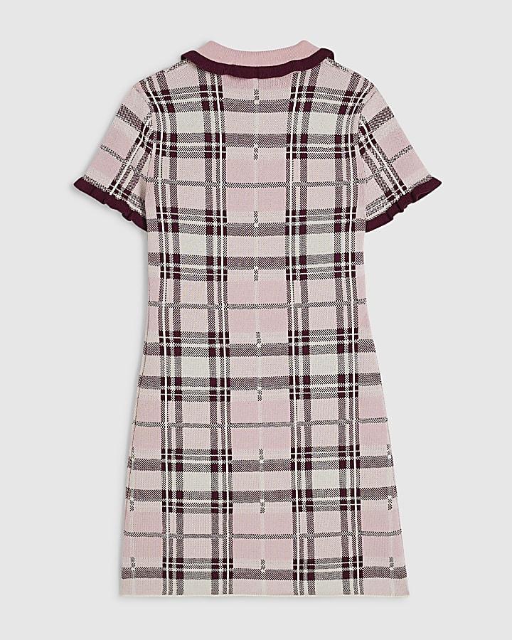 Girls Pink Check Column Dress