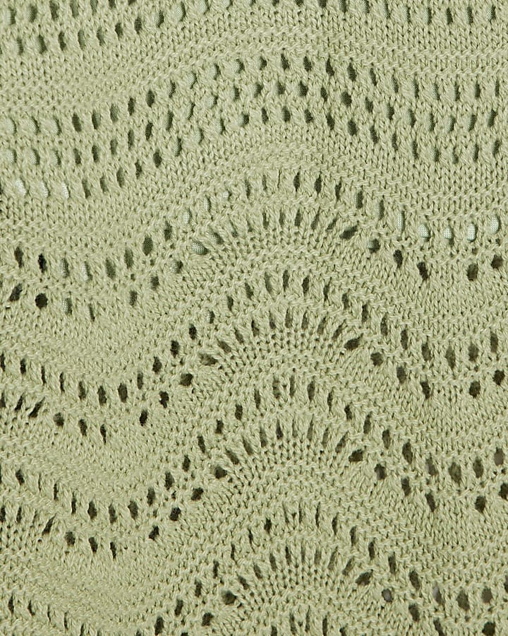 Girls Khaki Crochet Top & Trouser set