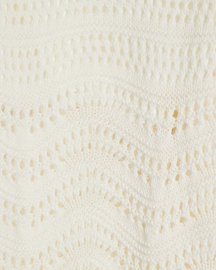 Girls Cream Crochet Trouser Set
