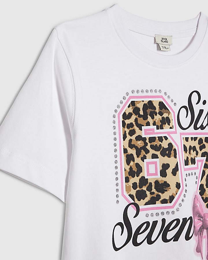 Girls White Six Seven 67 Crop T-Shirt