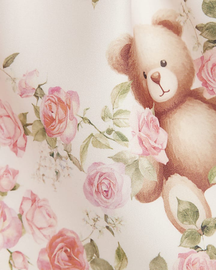 Baby Girls Pink Bear Bow Floral Dress