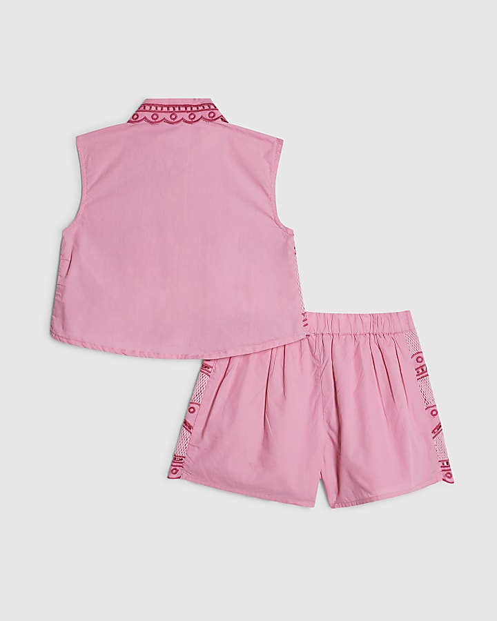 Mini Girls Pink Palm Tree Shirt & Short Set
