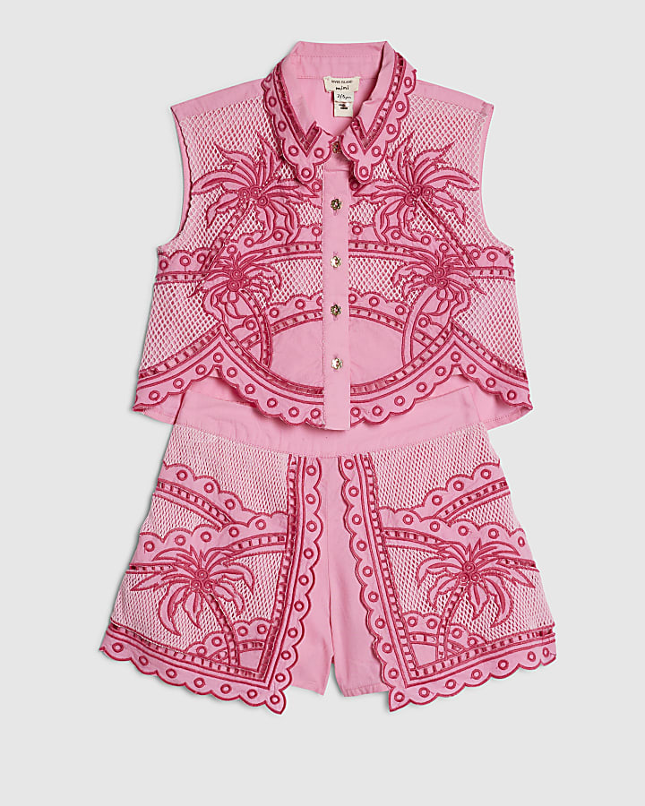 Mini Girls Pink Palm Tree Shirt & Short Set