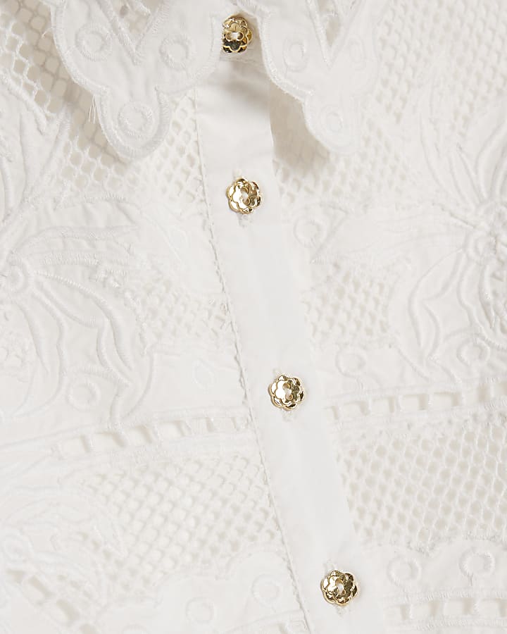 Mini Girls White Cut Work Shirt & Short Set