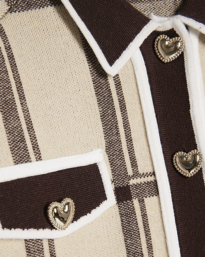 Girls Cream Check Cardigan Set