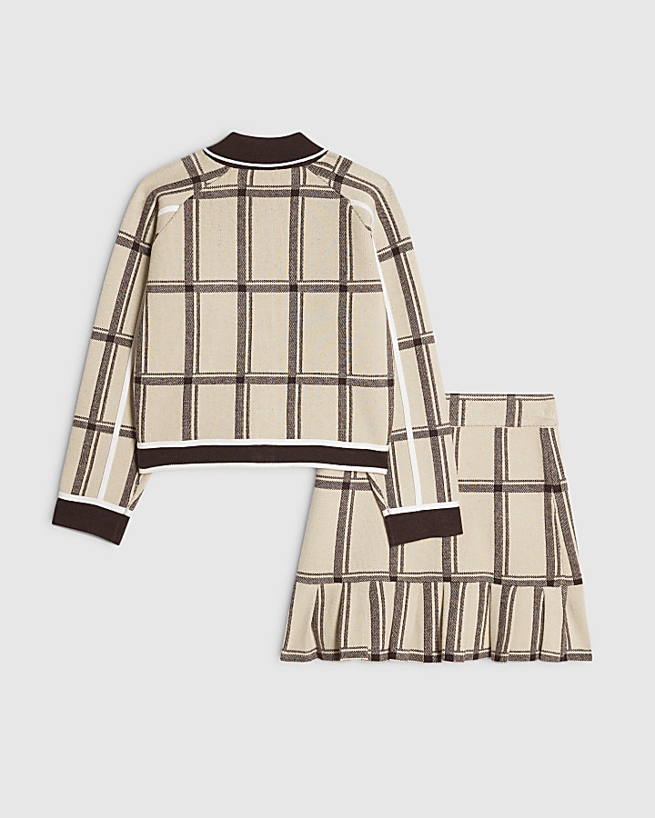 Girls Cream Check Cardigan Set