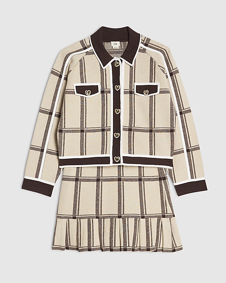 Girls Cream Check Cardigan Set