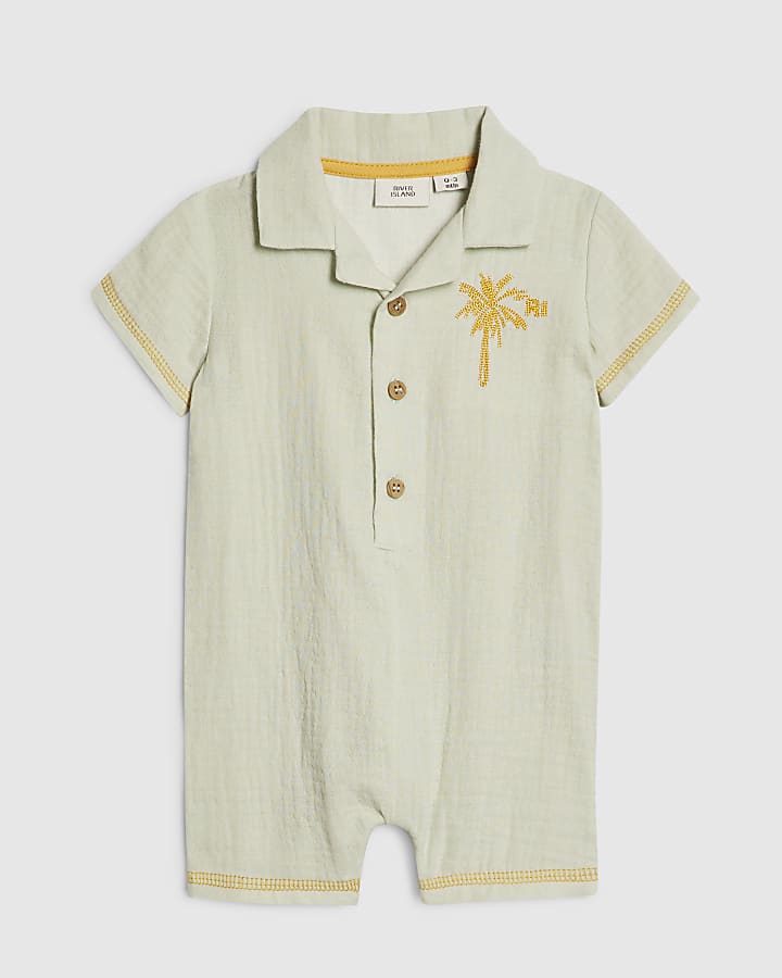 Baby Boys Green Little Dude Romper