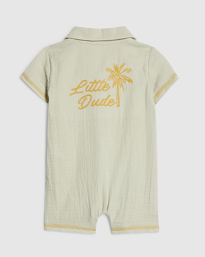 Baby Boys Green Little Dude Romper