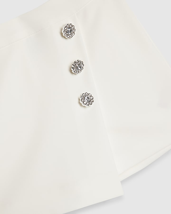Girls White Button Skort