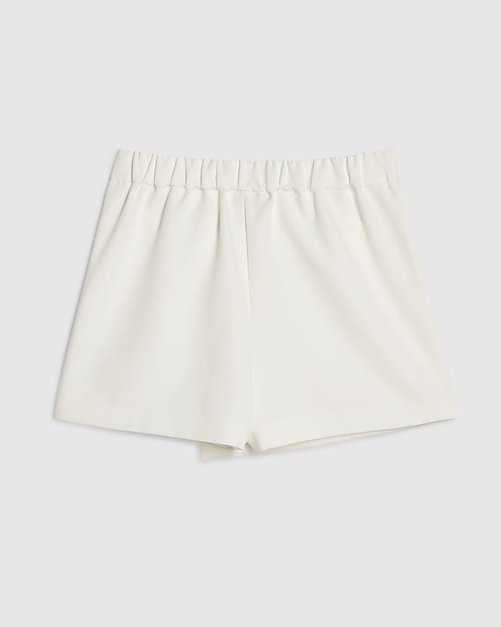 Girls White Button Skort