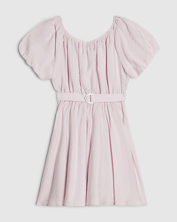 Girls Blue Chiffon Belted Dress