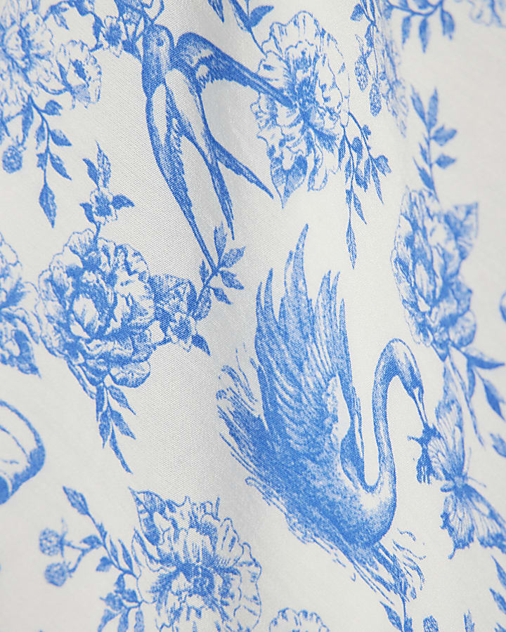 Girls Blue Floral Printed Belted Dress