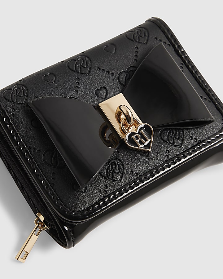 Girls Black Bow Monogram Purse
