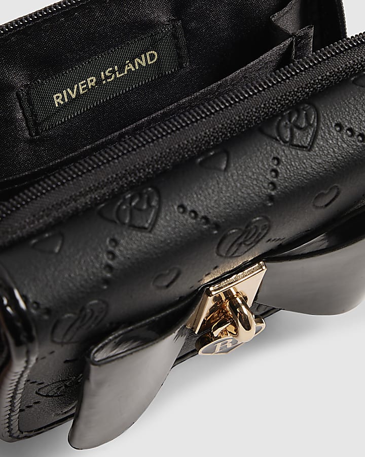 Girls Black Bow Monogram Purse