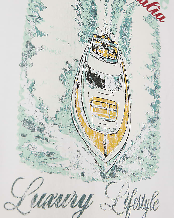 Mini Boys White Boat T-Shirt