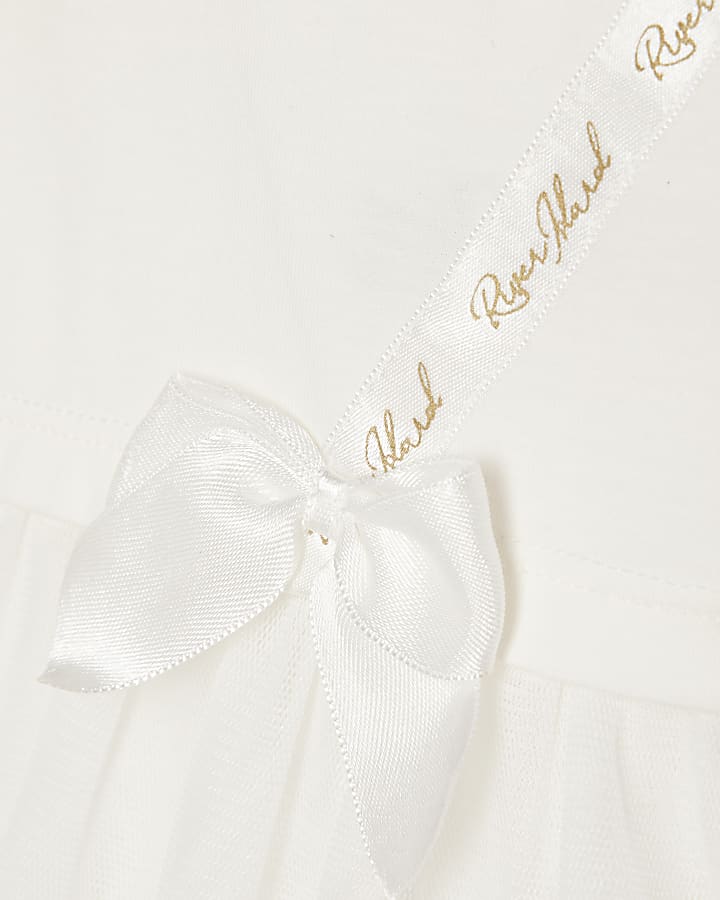 Mini Girls White Tulle Hem T-Shirt
