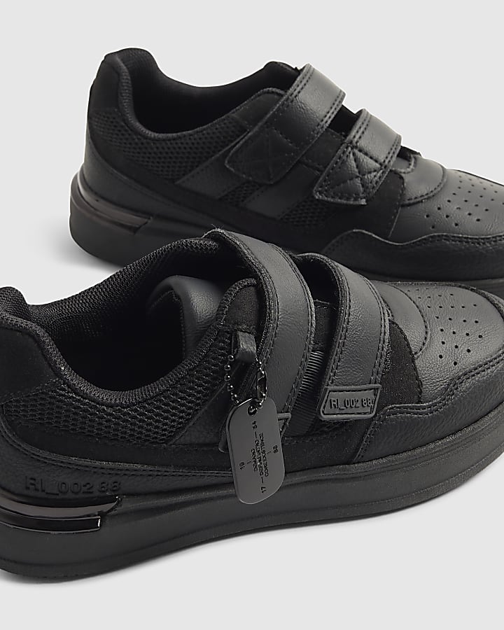 Boys Black Double Velcro Trainers