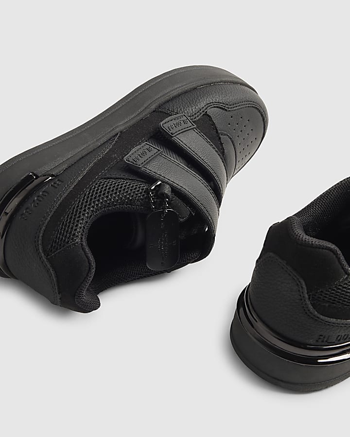 Boys Black Double Velcro Trainers