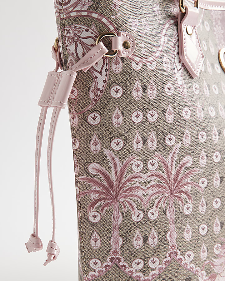 Girls Brown Monogram Horse Print Shopper Bag
