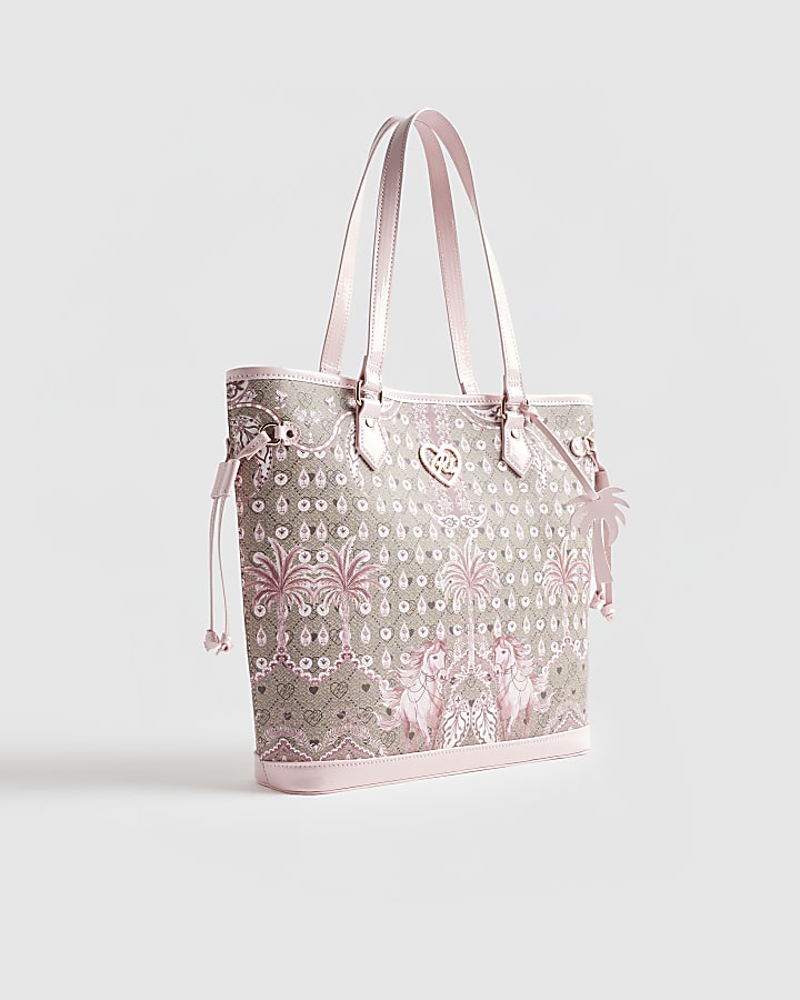 Girls Brown Monogram Horse Print Shopper Bag