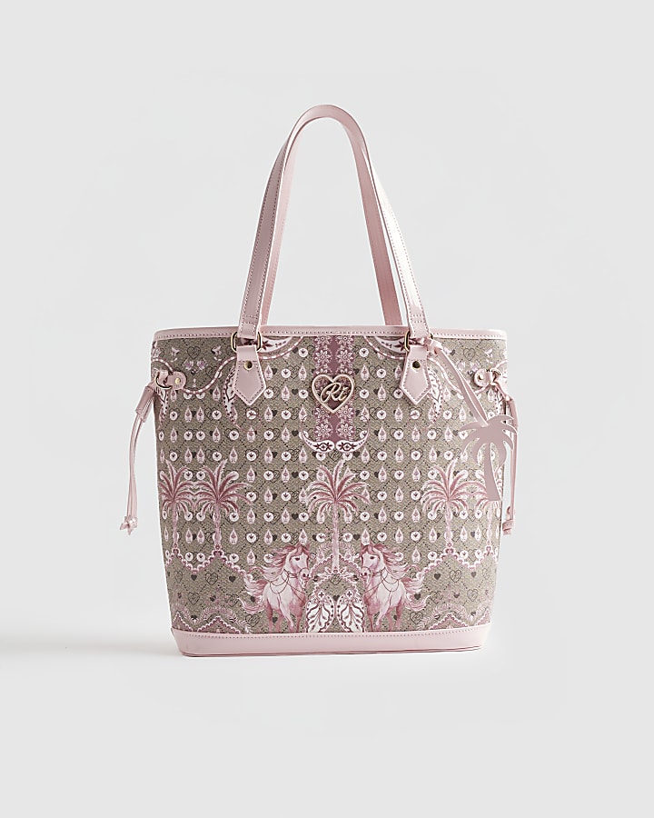 Girls Brown Monogram Horse Print Shopper Bag