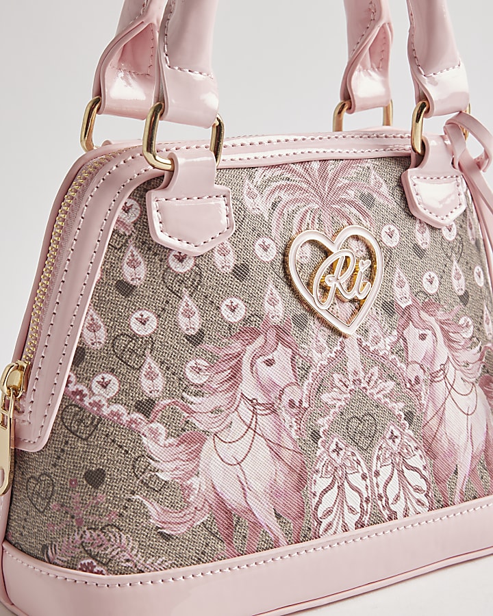 Girls Brown Monogram Horse Print Bag