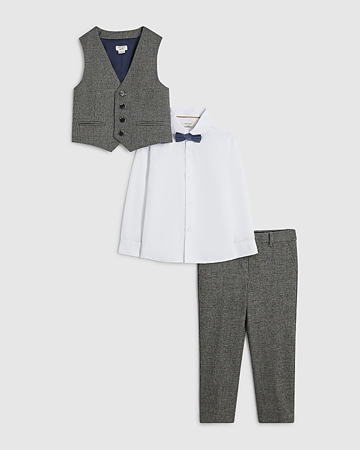 Mini Boys Grey Tailored Waistcoat 4 Piece Set