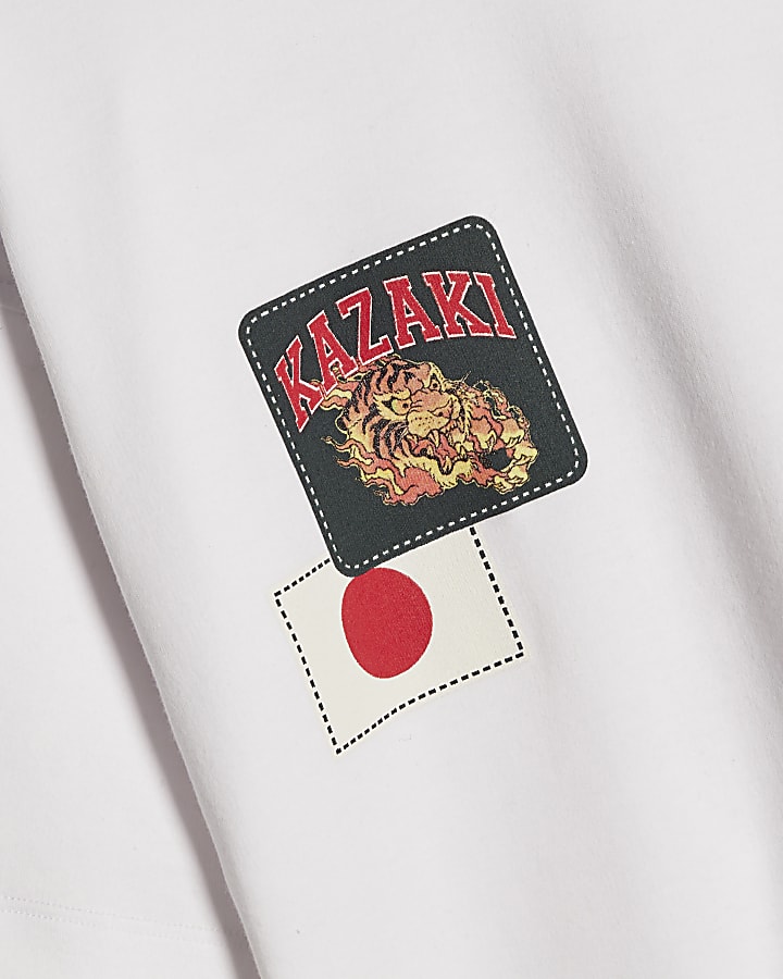 Boys White Oversized Kazaki Japanese T-Shirt