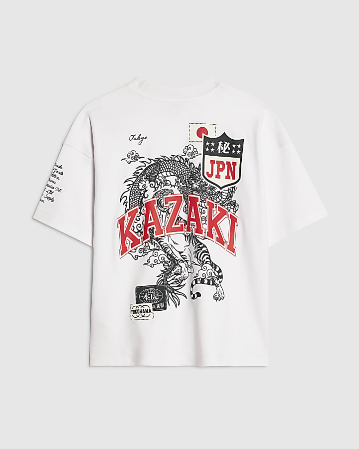 Boys White Oversized Kazaki Japanese T-Shirt