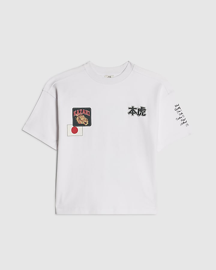 Boys White Oversized Kazaki Japanese T-Shirt