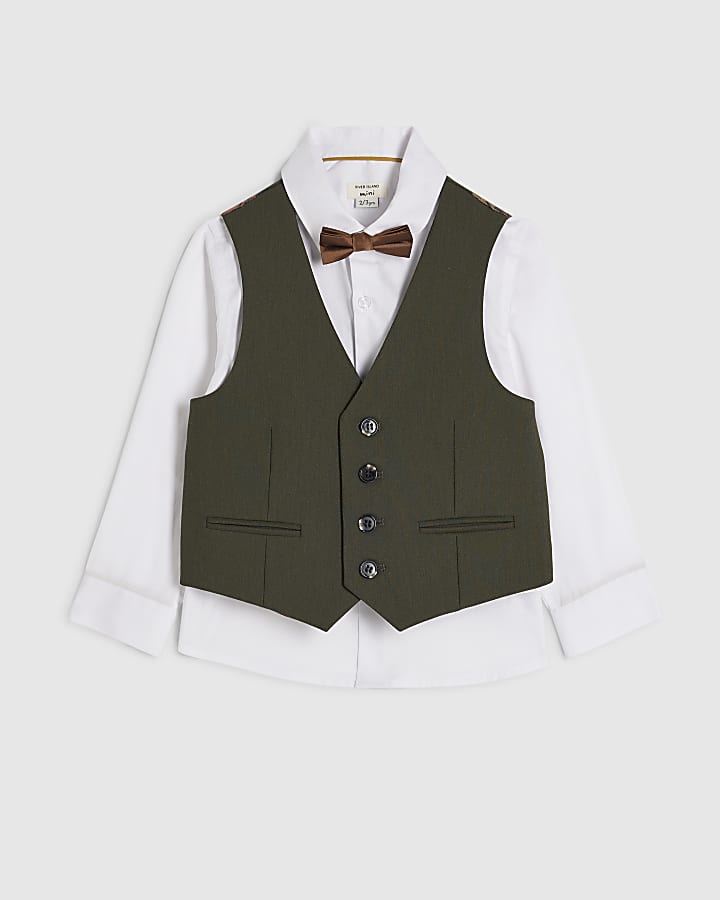 Mini Boys Green Tailored Waistcoat Set Of 3