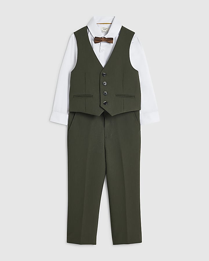 Mini Boys Green Waistcoats Suit 4 Piece Set