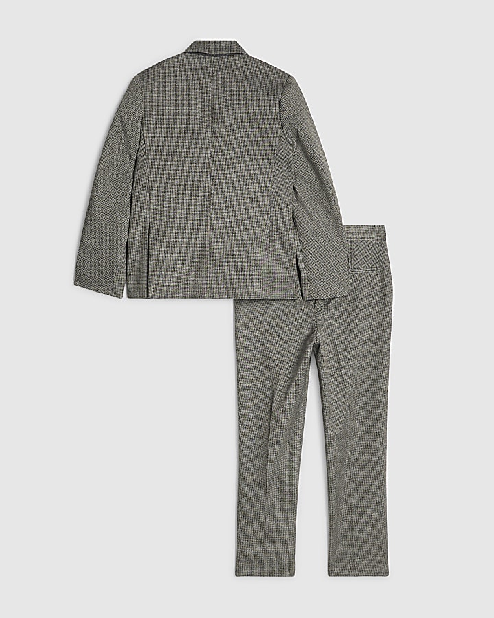 Boys Grey Dogtooth Jacket Suit Set