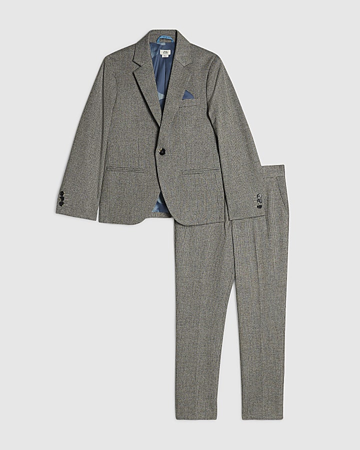 Boys Grey Dogtooth Jacket Suit Set