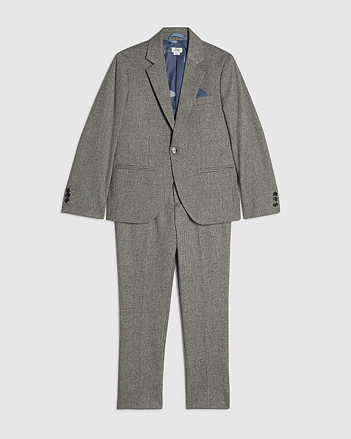 Boys Grey Dogtooth Jacket Suit Set