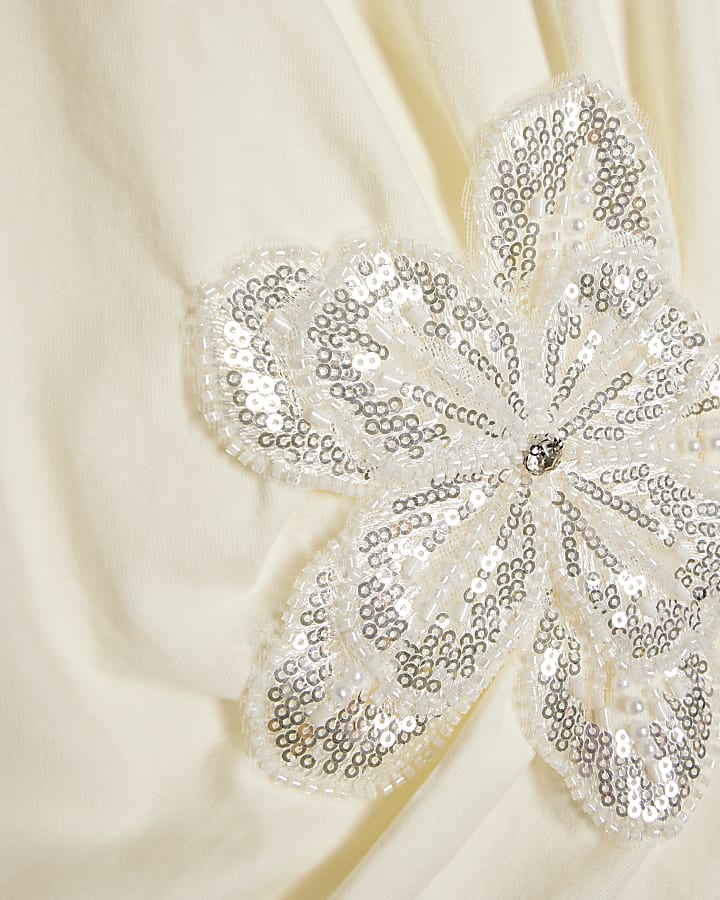 Girls Cream Sequin Floral Set